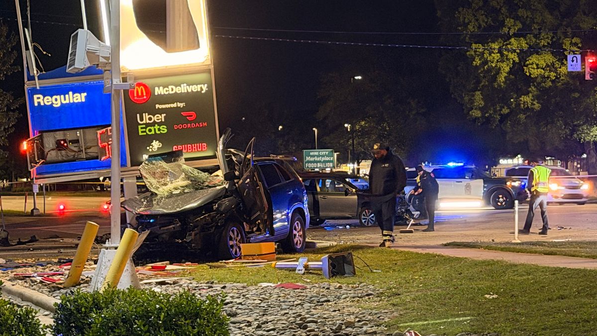 Van crashes into gas station sign after being hit on Capital Boulevard ...