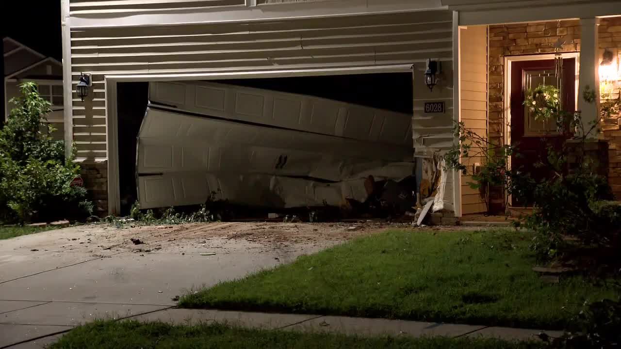 Car crash heavily damages garage of Zebulon home