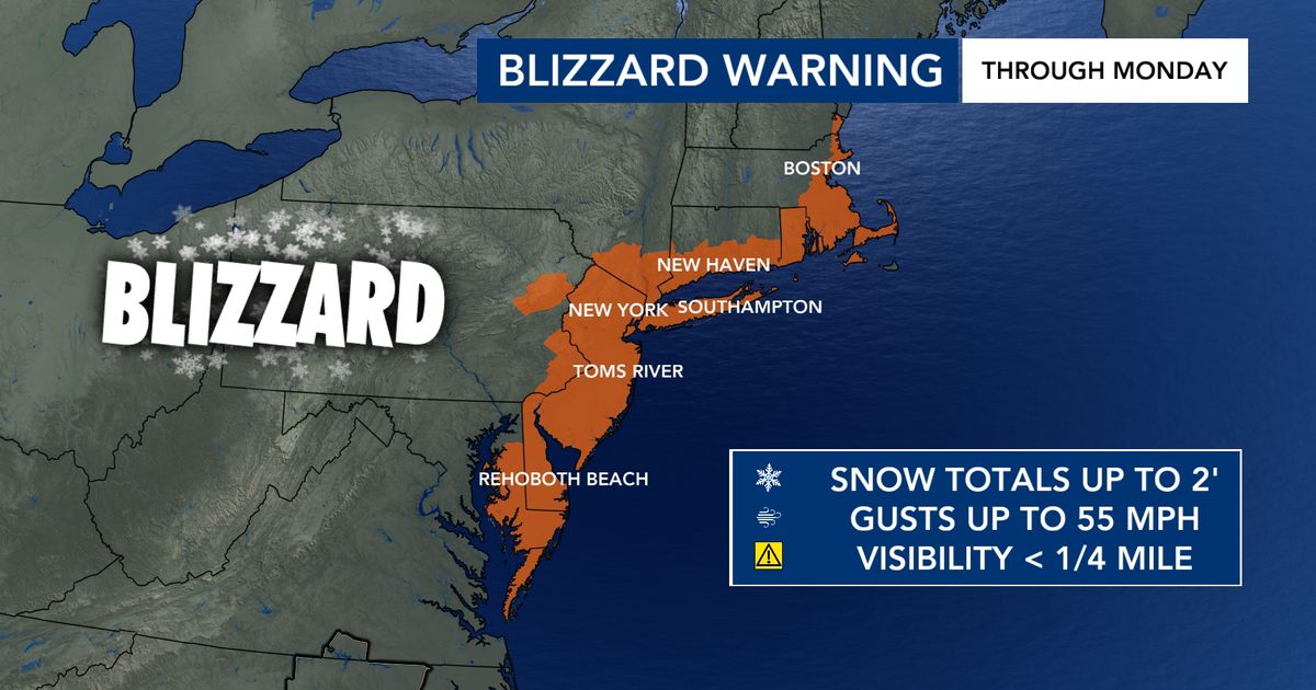 Blizzard warnings stretch from coast of Maryland to Massachusetts through Monday