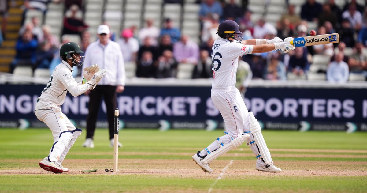 England's Joe Root hits the ball on day four of the third cricket Test at Edgbaston, in Birmingham, England, Saturday, Sept