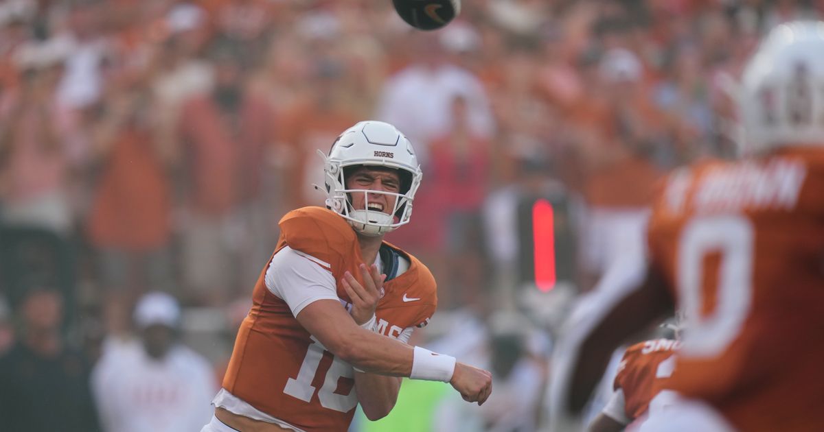 Texas quarterback Arch Manning (16) throws against Ohio State during the first half of an NCAA college football game in