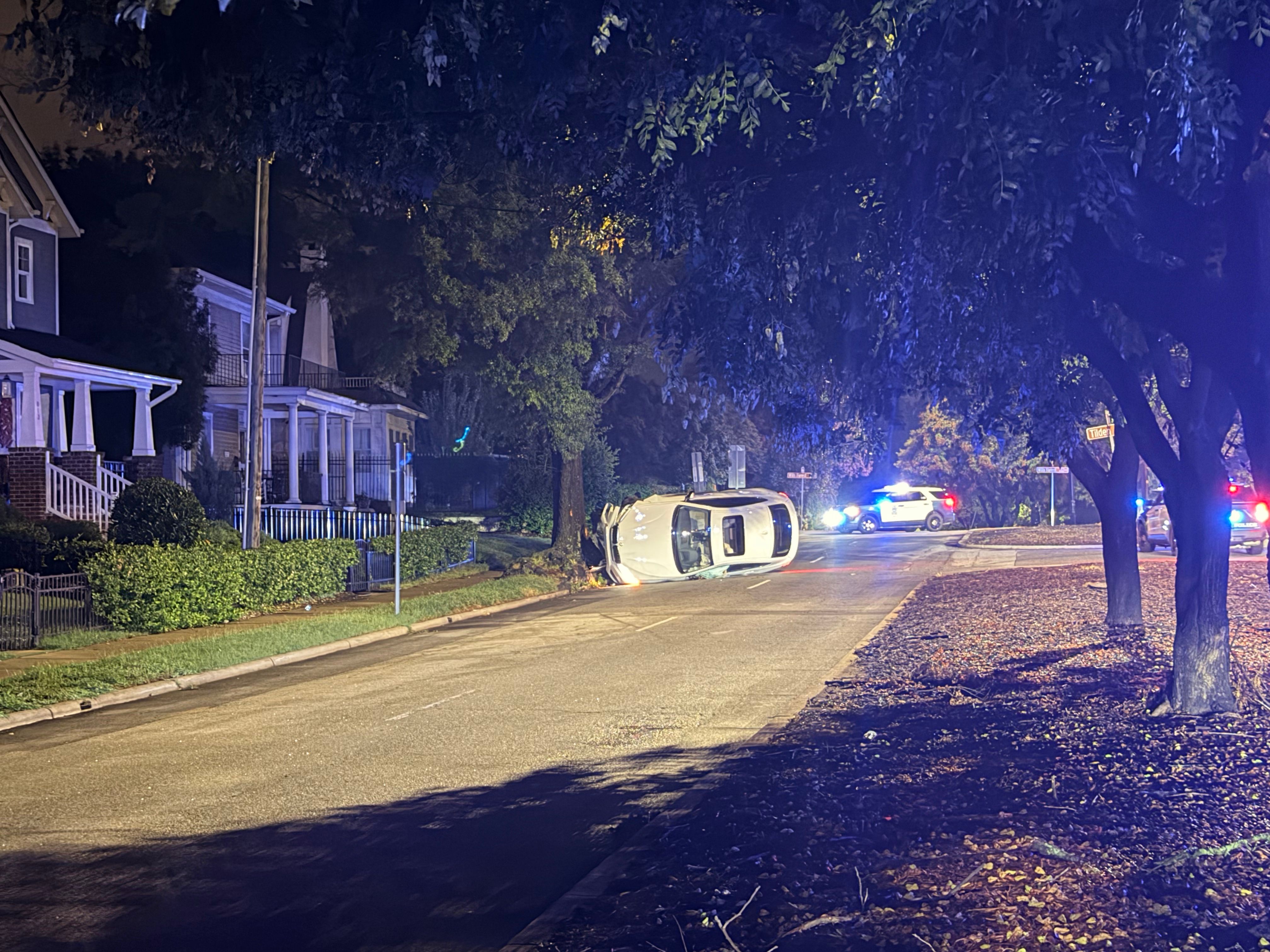 Driver flips vehicle on its side in Glenwood Avenue crash in Raleigh