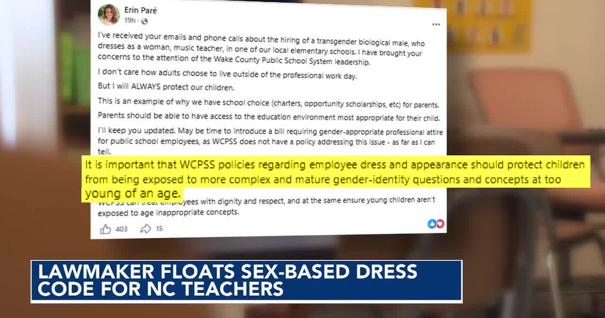 Wake lawmaker floats sex-based dress code for NC teachers. Opponents question legality