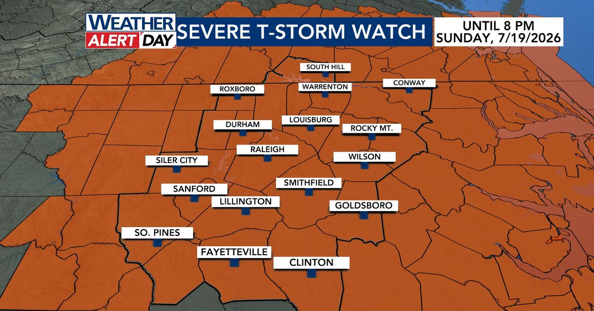 Severe Thunderstorm Watch in effect Sunday; WRAL Weather Alert Day continues