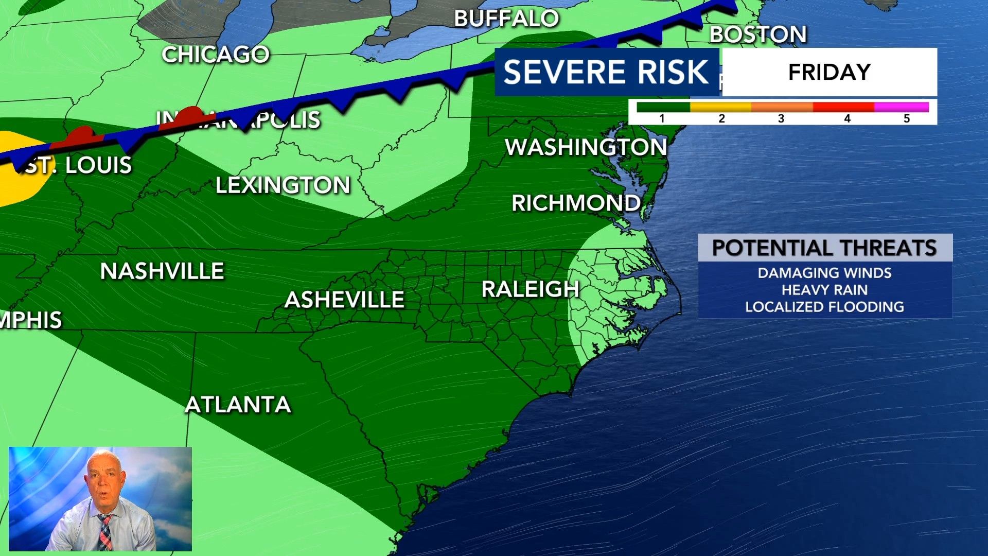 Heat advisory issued for southern counties, isolated strong storms possible again this evening