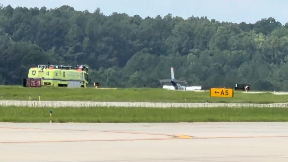 Small plane damaged during landing at RDU ; no injuries reported