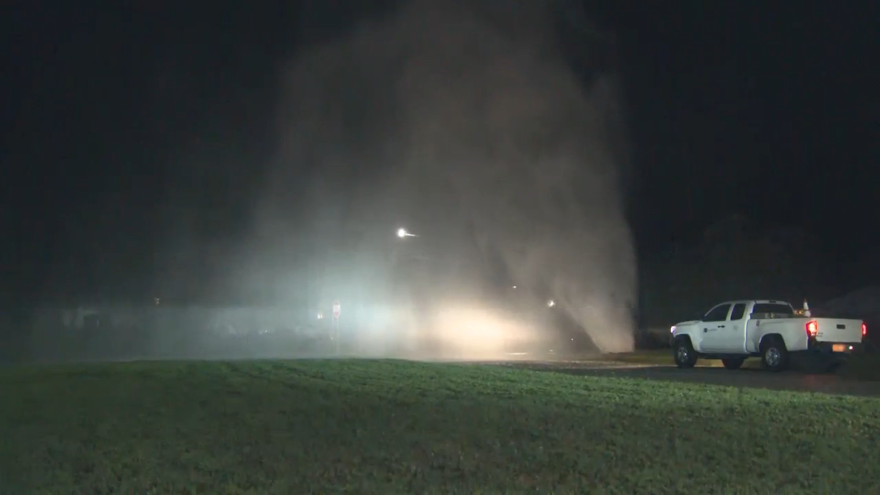 Forceful water main break in Durham creates tall fountain spewing from the ground