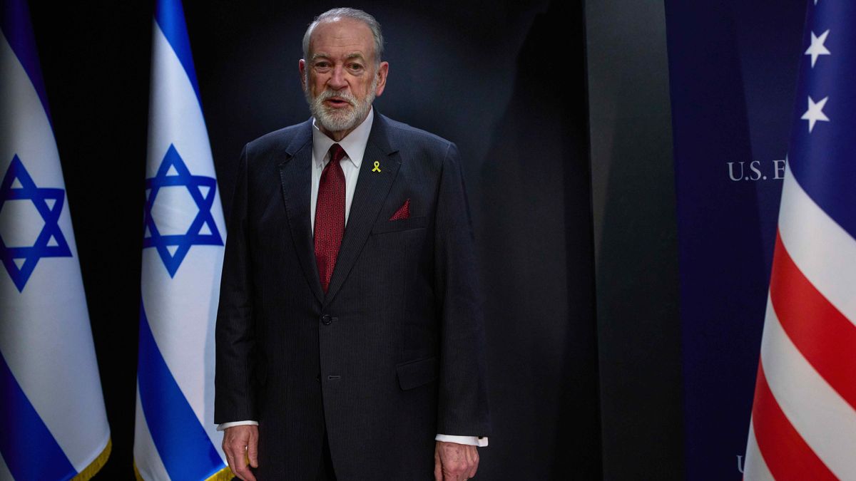 FILE - U.S. Ambassador to Israel Mike Huckabee poses for a photo during an interview in Jerusalem, Wednesday, Aug. 20, 2025. (AP Photo/Ohad Zwigenberg, File)