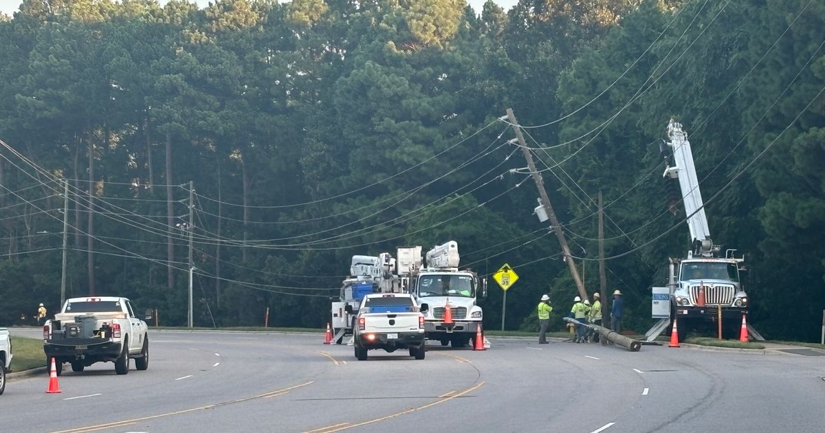 Truck hits power pole, blocking Raleigh intersection for several hours