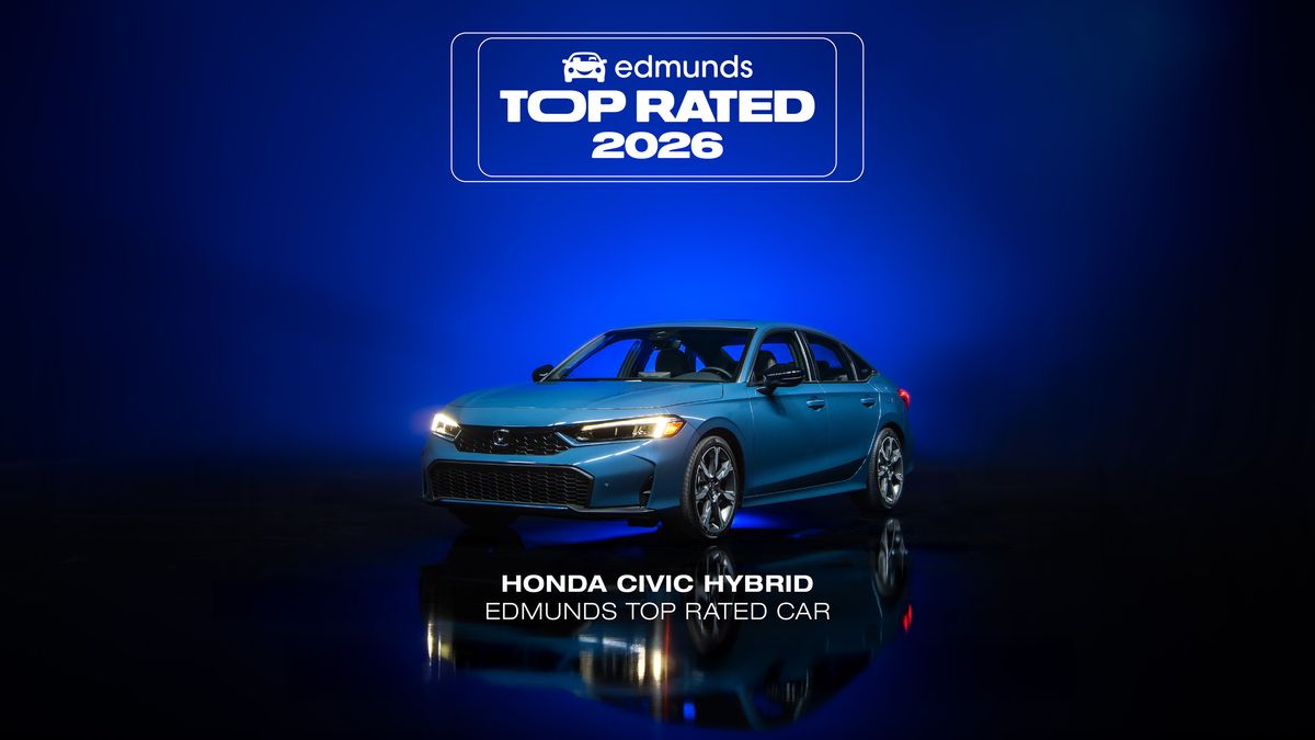 HOLD FOR 9am EST EMBARGO WEDNESDAY, FEB. 18 - This photo provided by Edmunds shows the Honda Civic Hybrid, the Edmunds Top Rated Car for 2026. (Courtesy of Edmunds via AP)
