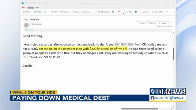 WRAL 5 On Your Side helps woman pay down medical debt