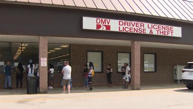 People line up at the North Carolina Division of Motor Vehicles office.