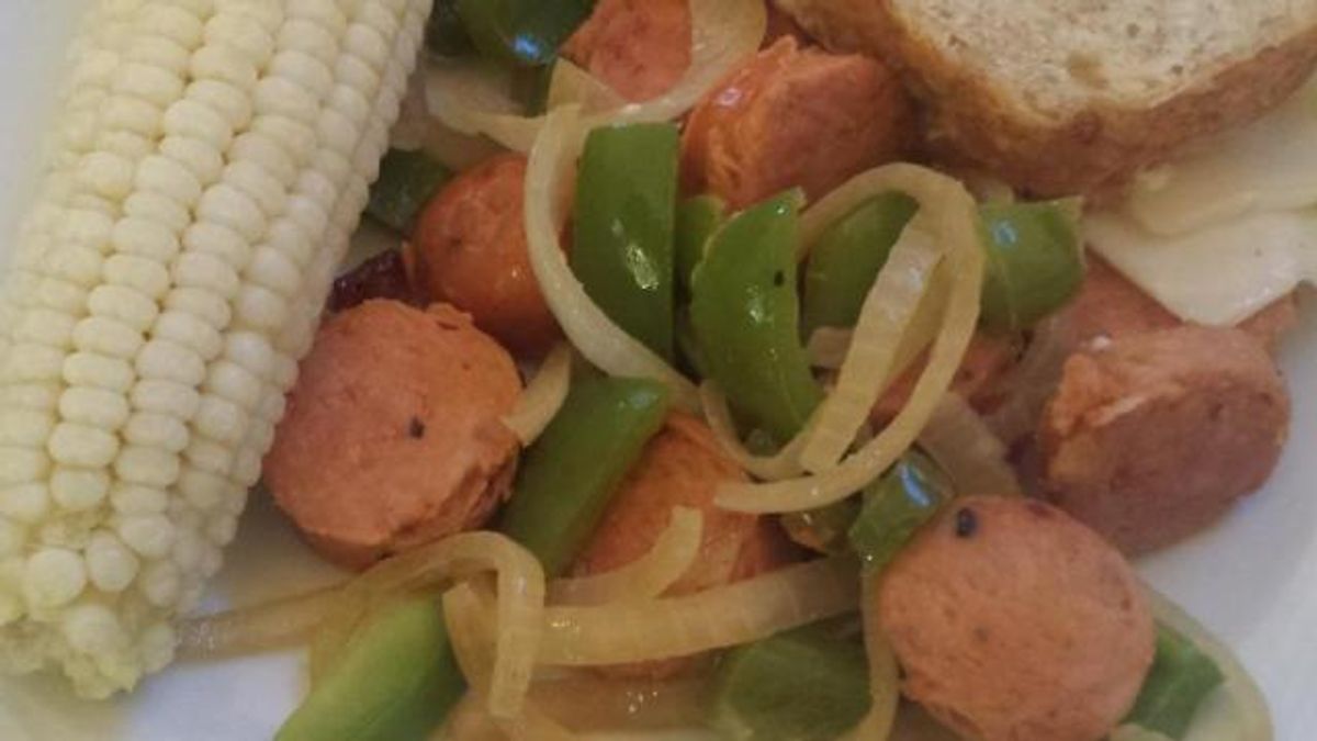 Turkey sausage with sauteed peppers and onions