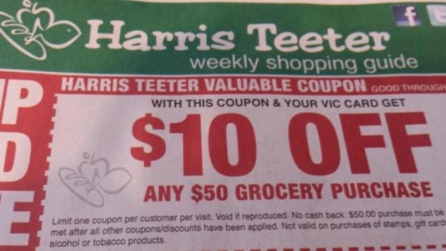 $10 off $50 Harris Teeter coupon in the paper!