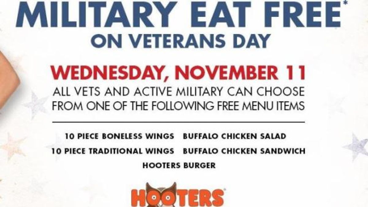 Hooters Veterans Day offer 2015