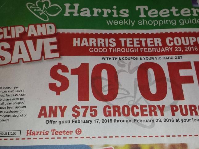 Harris Teeter $10 off $75 coupon in ad today!