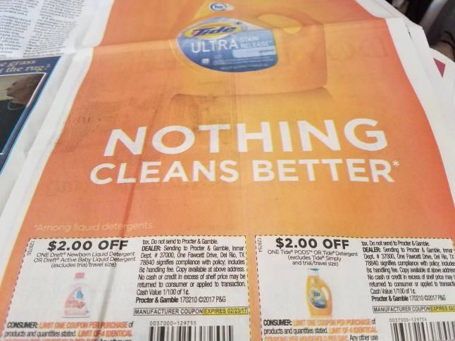 Tide &amp; Dreft coupons inside newspaper Sunday