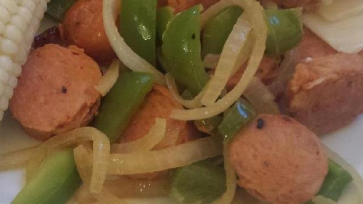 Sauteed turkey sausage, peppers and onions