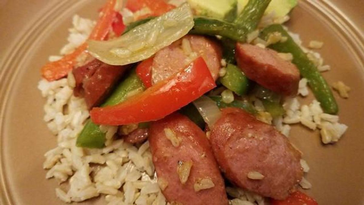 Turkey sausage, peppers and rice