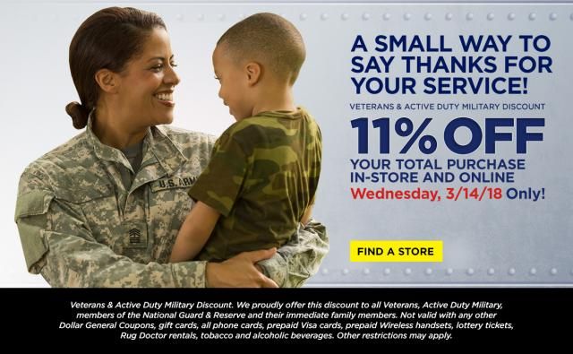 Dollar General: 11% Military Discount Wednesday