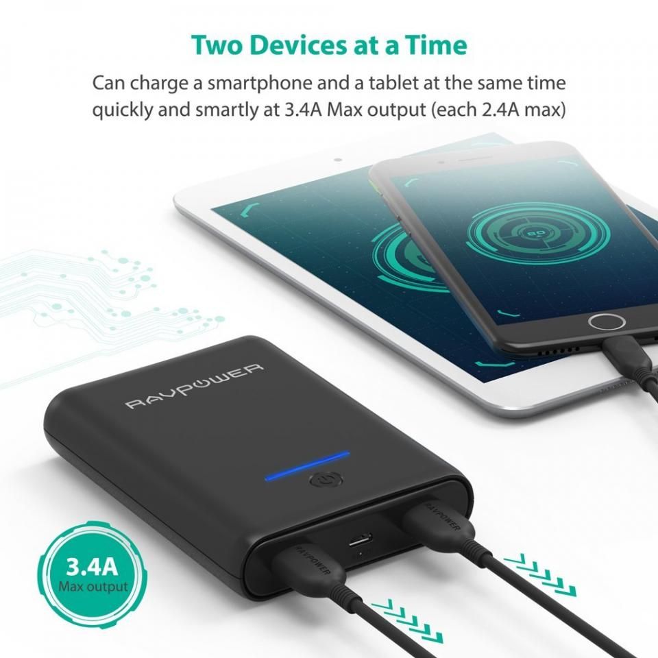 RAVPower 10000mah Dual USB Power Bank only $13.49