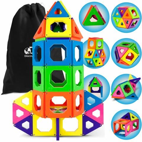 Discovery Kids 50 Piece Magnetic Building Tiles Set only 19.99