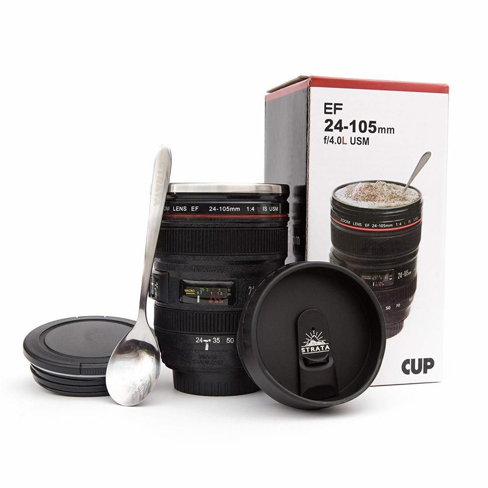 Camera Lens Coffee Mug with 2 lids & spoon only $8.45 (72% off)