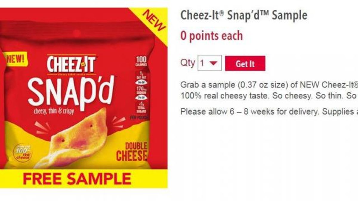Cheez-It sample from KelloggsFamilyRewards