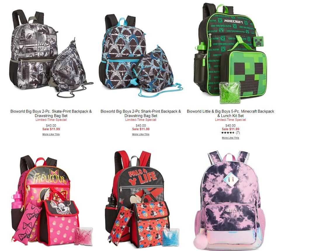 Macy s Backpack Sale 5 piece sets with lunch box only 11.99 70 off