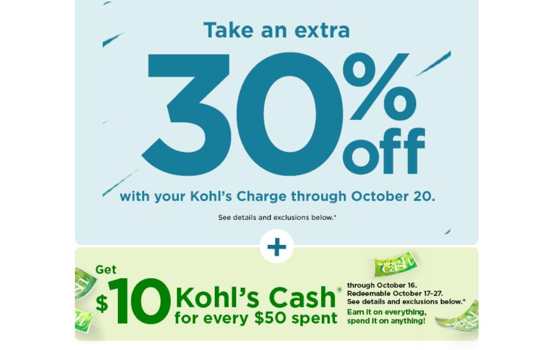 Kohl's 30 off coupon + 10 Men's coupon + 15 off Home coupon + 10