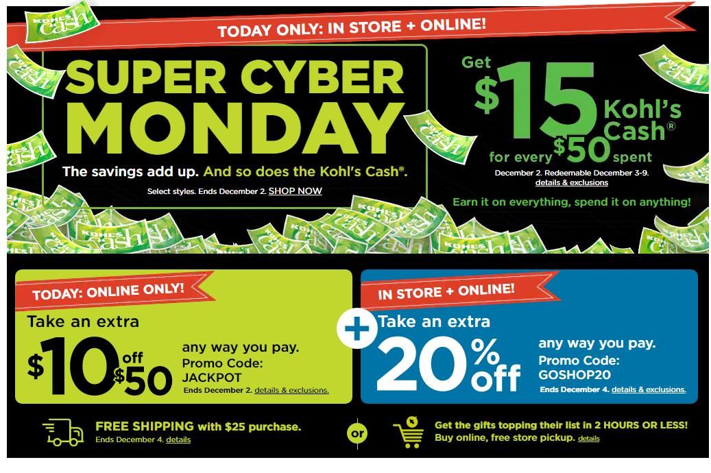 Kohl s Cyber Monday Triple Stack 15 Kohl s Cash 10 off 50