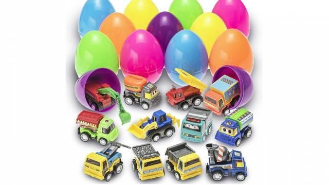 Easter Eggs Filled with Pull-Back Construction Vehicles