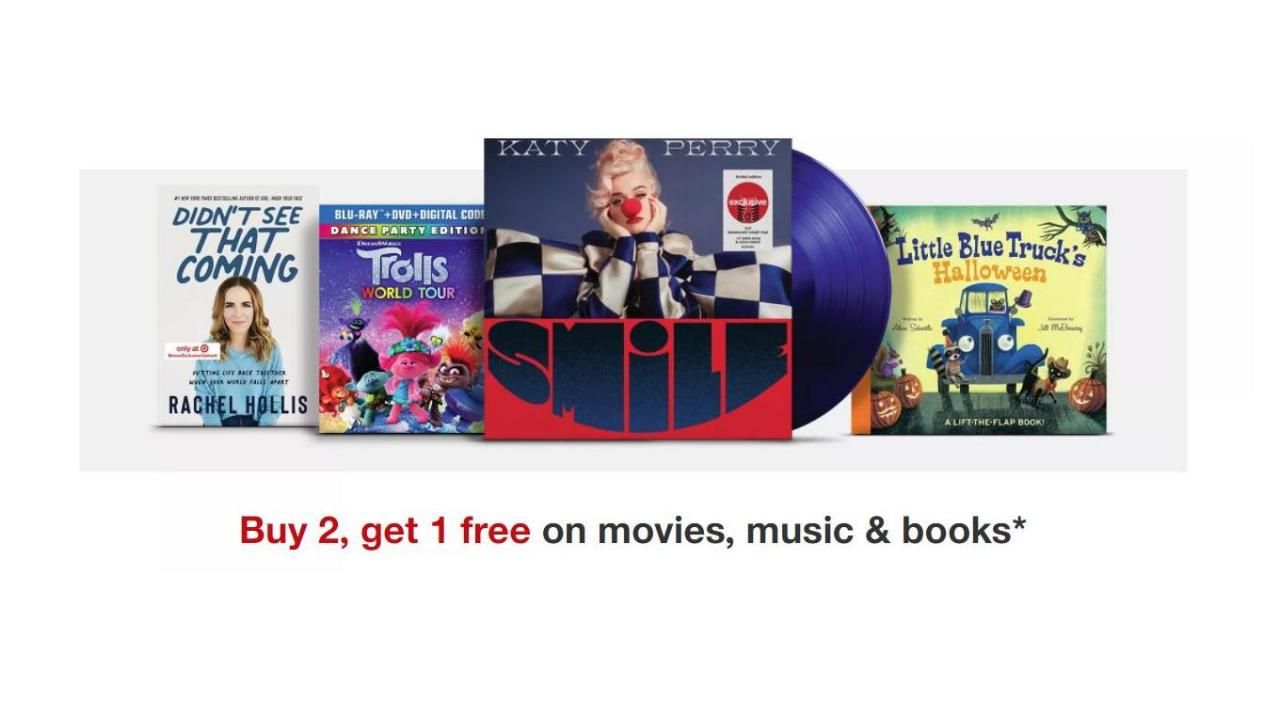 Target: Buy 2 Get 1 Free on books, music and movies