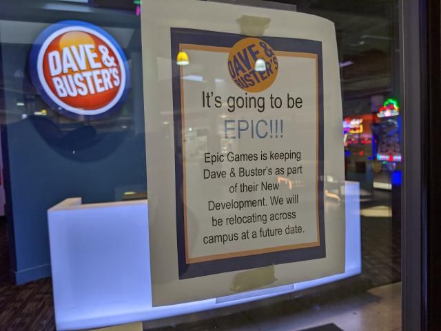 Sign on Dave & Buster's door at Cary Towne Center, Cary, NC
