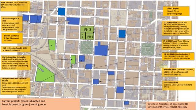 Map of downtown Raleigh towers