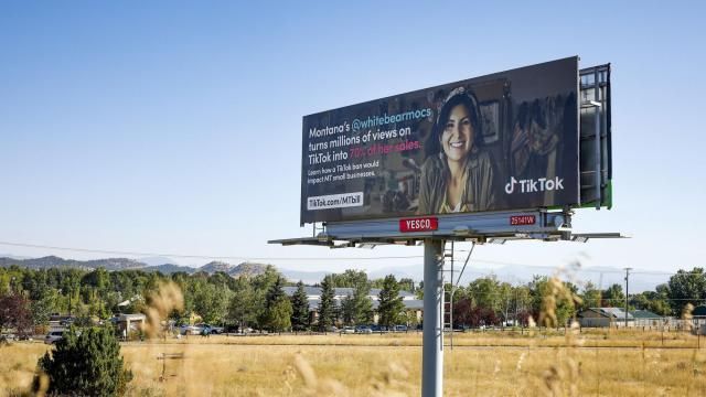 FILE — A billboard in Helena, Mont., on Aug. 15, 2023. A federal judge in Montana on Thursday, Nov. 30, blocked a statewide ban of TikTok from taking effect next year, at least temporarily preventing the nation’s first such prohibition on the popular video app. (Tailyr Irvine/The New York Times)