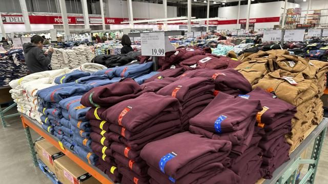 Shoppers peruse stacks of hoodies on display in a Costco warehouse Tuesday, Jan. 30, 2024, in Timnath, Colo. The Commerce Department releases U.S. retail sales data for January on Thursday, Feb. 15, 2024. (AP Photo/David Zalubowski) Shoppers peruse stacks of hoodies on display in a Costco warehouse Tuesday, Jan. 30, 2024, in Timnath, Colo. The Commerce Department releases U.S. retail sales data for January on Thursday, Feb. 15, 2024. (AP Photo/David Zalubowski)