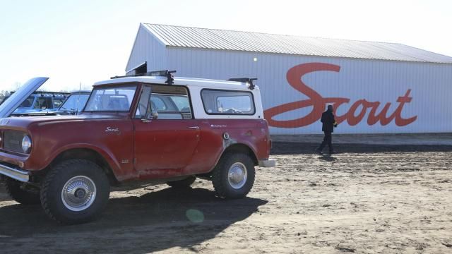 Scout Motors shows off one of its older gasoline powered models at a ceremony to celebrate the start of construction of its new electric SUV, Thursday, Feb. 15, 2024, in Blythewood, S.C. (AP Photo/Jeffrey Collins) Scout Motors shows off one of its older gasoline powered models at a ceremony to celebrate the start of construction of its new electric SUV, Thursday, Feb. 15, 2024, in Blythewood, S.C. (AP Photo/Jeffrey Collins)