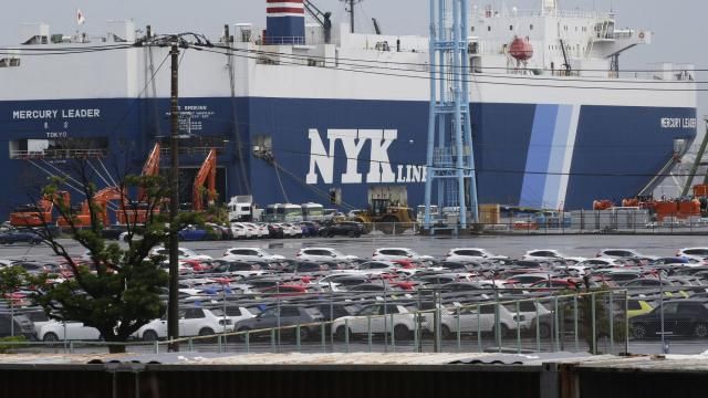 FILE - Cars for export park at a port in Yokohama, near Tokyo, on July 6, 2020.Japan’s exports grew nearly 12% in January as shipments jumped in vehicles, auto parts and machinery, according to government data Wednesday, Feb. 21, 2024. (AP Photo/Koji Sasahara, File) FILE - Cars for export park at a port in Yokohama, near Tokyo, on July 6, 2020.Japan’s exports grew nearly 12% in January as shipments jumped in vehicles, auto parts and machinery, according to government data Wednesday, Feb. 21, 2024. (AP Photo/Koji Sasahara, File)