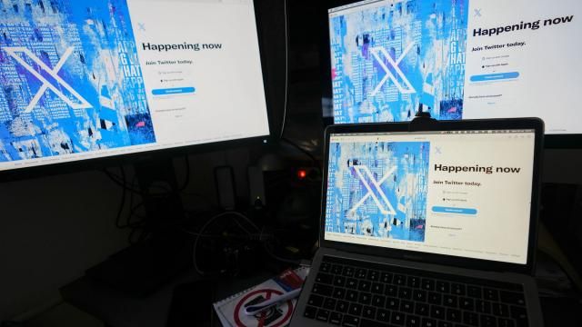FILE - Computer monitors and a laptop display the X, formerly known as Twitter, sign-in page, July 24, 2023, in Belgrade, Serbia. Former senior executives of Twitter filed suit against Elon Musk and X Corp. on Monday, March 4, saying they are entitled to more than $128 million total in unpaid severance payments. (AP Photo/Darko Vojinovic, File)