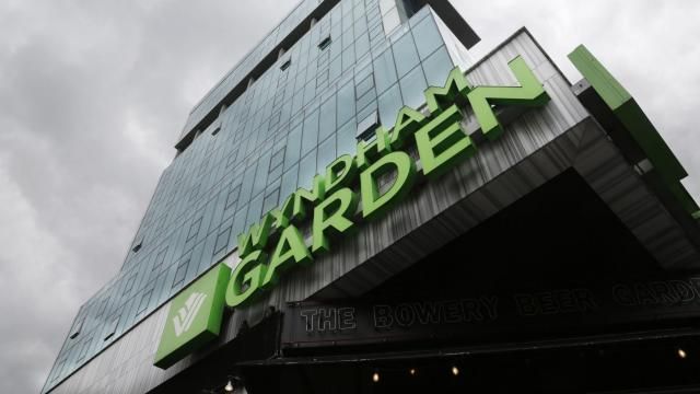 FILE - A Wyndham Garden hotel is seen, Oct. 17, 2023, in New York. Choice Hotels said Monday, March 11, 2024, that it is abandoning its approximately $8 billion hostile takeover offer for Wyndham Hotels & Resorts. (AP Photo/Peter Morgan, File) FILE - A Wyndham Garden hotel is seen, Oct. 17, 2023, in New York. Choice Hotels said Monday, March 11, 2024, that it is abandoning its approximately $8 billion hostile takeover offer for Wyndham Hotels & Resorts. (AP Photo/Peter Morgan, File)