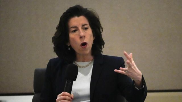 U.S. Commerce Secretary Gina Raimondo speaks to U.S. and Philippine business groups at Makati city, Philippines on Tuesday March 12, 2024. The United States is constantly assessing the need to expand export controls to stop China from acquiring advanced computer chips and manufacturing equipment that could be used to boost its military, Raimondo said Monday. (AP Photo/Aaron Favila) U.S. Commerce Secretary Gina Raimondo speaks to U.S. and Philippine business groups at Makati city, Philippines on Tuesday March 12, 2024. The United States is constantly assessing the need to expand export controls to stop China from acquiring advanced computer chips and manufacturing equipment that could be used to boost its military, Raimondo said Monday. (AP Photo/Aaron Favila)