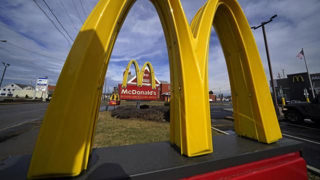 FILE - McDonald's restaurant signs are shown in in East Palestine, Ohio, Feb. 9, 2023. Krispy Kreme stock jumped Tuesday, March 26, 2024, after it announced a deal where McDonald’s restaurants will sell its doughnuts across the country.(AP Photo/Gene J. Puskar, File) FILE - McDonald's restaurant signs are shown in in East Palestine, Ohio, Feb. 9, 2023. Krispy Kreme stock jumped Tuesday, March 26, 2024, after it announced a deal where McDonald’s restaurants will sell its doughnuts across the country.(AP Photo/Gene J. Puskar, File)