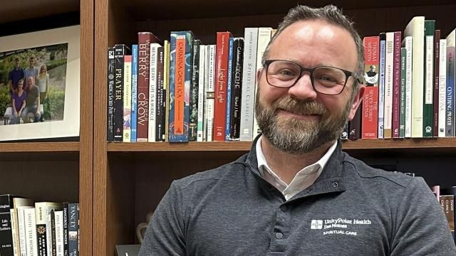 Eric Johnson, director of spiritual care at UnityPoint Health's Des Moines, Iowa-area hospitals, sits for a portrait on March 11, 2024. He has served as a chaplain in hospitals for 15 years. Chaplains, traditionally a clergyperson ministering outside of a congregation, have long served in the U.S., but some conservatives are hoping to introduce the role in public schools. (AP Photo/Hannah Fingerhut) Eric Johnson, director of spiritual care at UnityPoint Health's Des Moines, Iowa-area hospitals, sits for a portrait on March 11, 2024. He has served as a chaplain in hospitals for 15 years. Chaplains, traditionally a clergyperson ministering outside of a congregation, have long served in the U.S., but some conservatives are hoping to introduce the role in public schools. (AP Photo/Hannah Fingerhut)