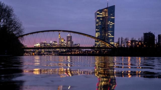 FILE - The European Central Bank is reflected in the river Main in Frankfurt, Germany, Thursday, March 21, 2024. The inflation that has squeezed European shoppers fell more than expected in March to 2.4%, as cost spikes in the grocery aisle eased and overall price rises headed down in the two biggest economies, Germany and France. (AP Photo/Michael Probst, File) FILE - The European Central Bank is reflected in the river Main in Frankfurt, Germany, Thursday, March 21, 2024. The inflation that has squeezed European shoppers fell more than expected in March to 2.4%, as cost spikes in the grocery aisle eased and overall price rises headed down in the two biggest economies, Germany and France. (AP Photo/Michael Probst, File)