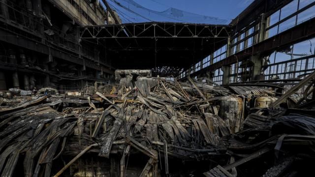 Workers clear the rubble after a Russian missile attack at DTEK's power plant in Ukraine, on Tuesday, April 2, 2024. Russia is attacking Ukraine’s energy sector with renewed intensity and alarming accuracy, signaling to Ukrainian officials that Russia is armed with better intelligence and fresh tactics in its campaign to annihilate the country’s power generation capacity. (AP Photo/Evgeniy Maloletka) Workers clear the rubble after a Russian missile attack at DTEK's power plant in Ukraine, on Tuesday, April 2, 2024. Russia is attacking Ukraine’s energy sector with renewed intensity and alarming accuracy, signaling to Ukrainian officials that Russia is armed with better intelligence and fresh tactics in its campaign to annihilate the country’s power generation capacity. (AP Photo/Evgeniy Maloletka)