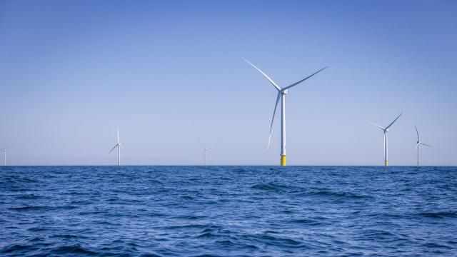 FILE — Vineyard Wind farm, off the coast of Massachusetts, Sept. 10, 2024. GE Vernova, the maker of the wind turbine blade that shattered last summer and scattered debris on Nantucket’s beaches, said on Wednesday, Oct. 23, 2024, that it had found similar problems with other turbines, raising questions about its future role in the offshore wind business. (Randi Baird/The New York Times)