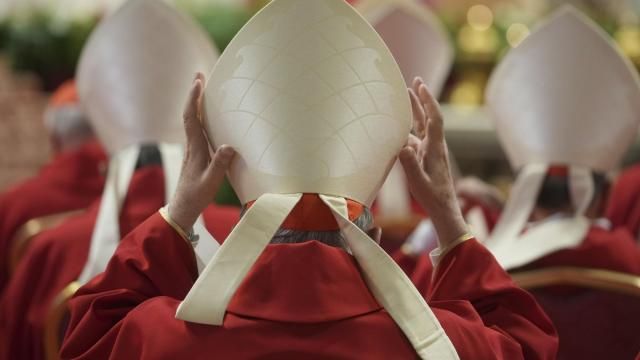 Cardinals attend a mass on the fifth of nine days of mourning for late Pope Francis, in St. Peter's Basilica at the Vatican, Wednesday, April 30, 2025. (AP Photo/Alessandra Tarantino)