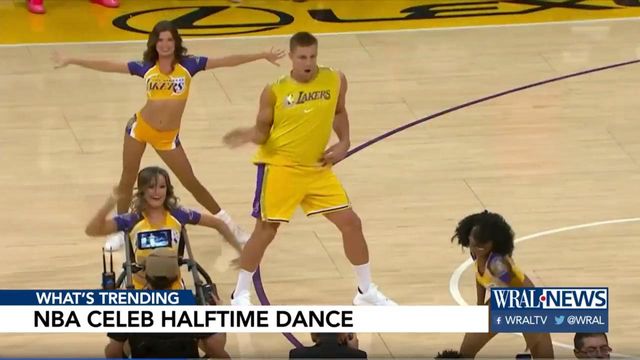 A-listers take part in routine with Los Angeles Lakers cheerleaders