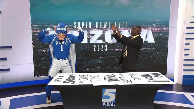Duke Blue Devil stops by WRAL News, drops hint about Super Bowl half-time commercial
